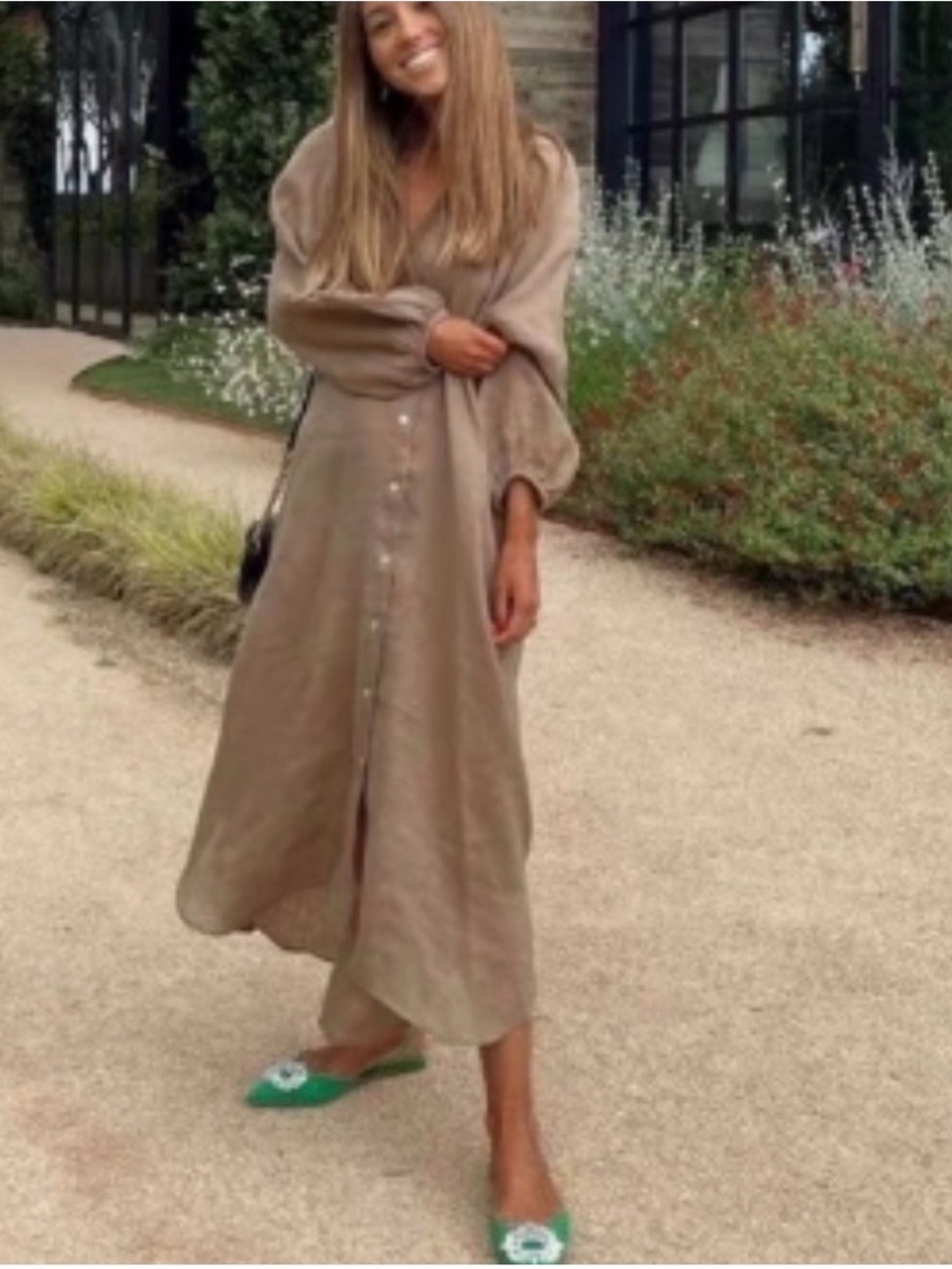 ZARA Tan 100% Linen Midi Shirt Dress - Picture 3 of 12